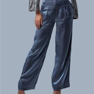 Elegant Blue Satin Women's Pants